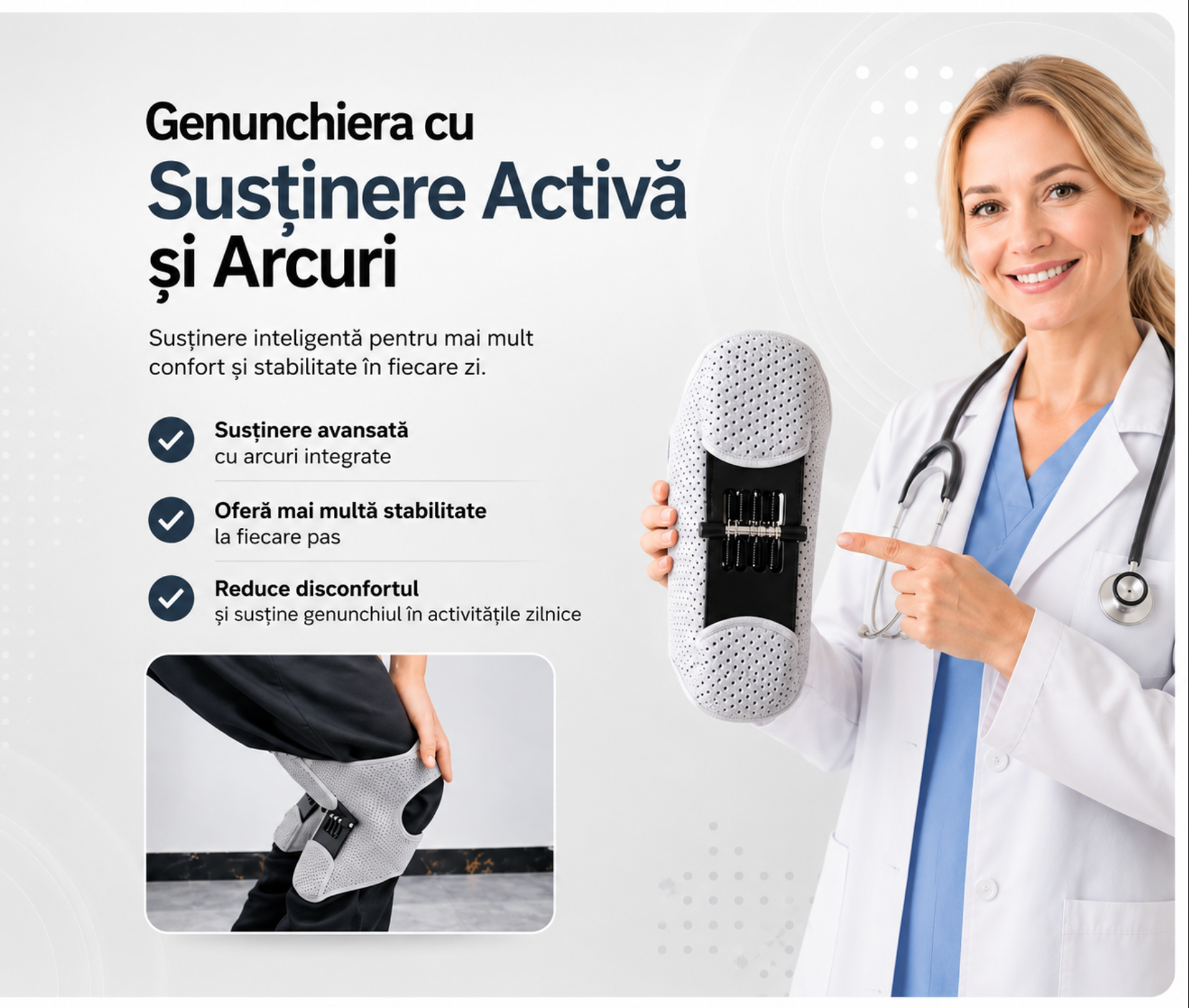 Genunchieră cu Susținere Activă și Arcuri