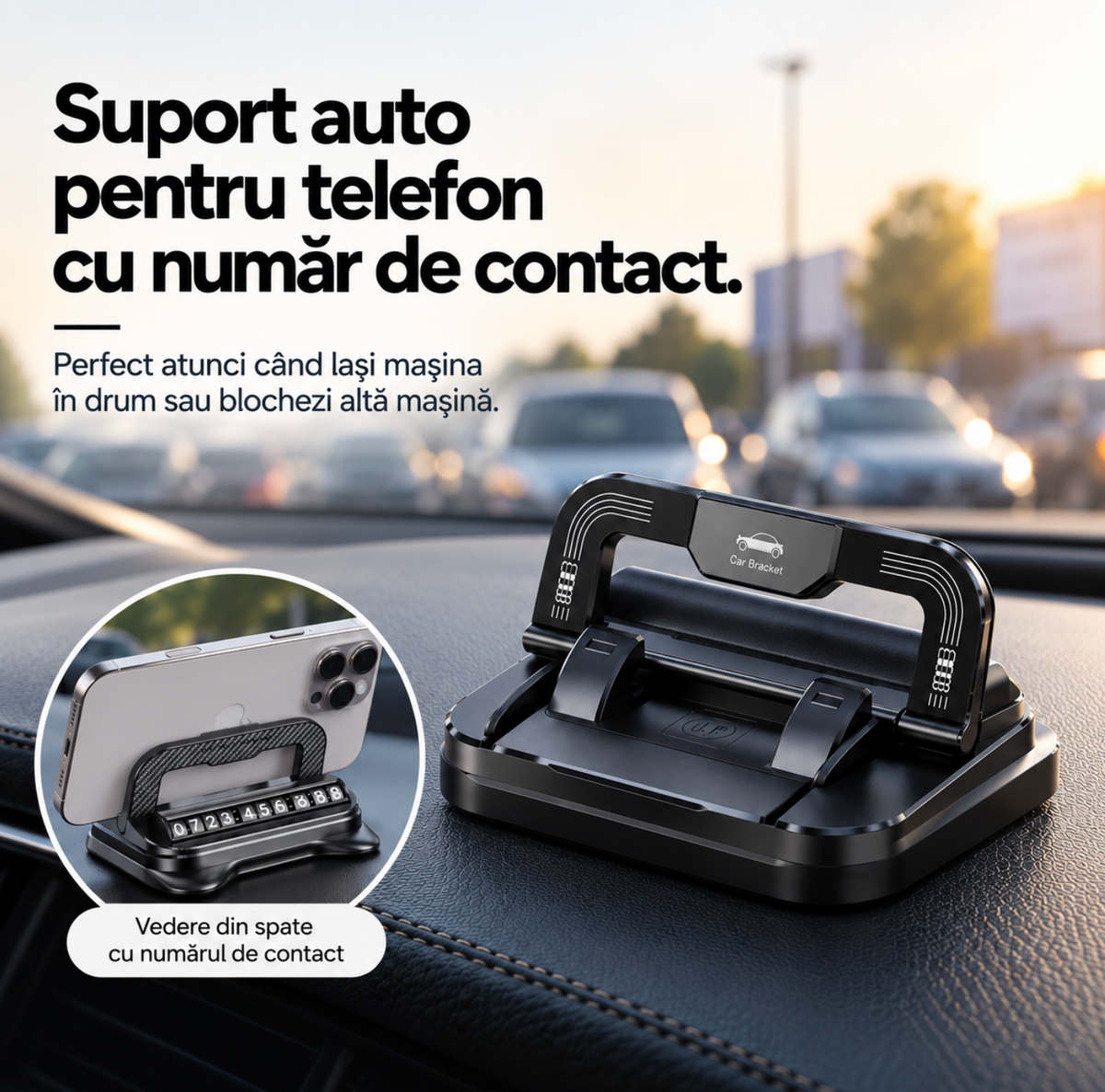Suport Auto pentru Telefon cu Număr de Contact